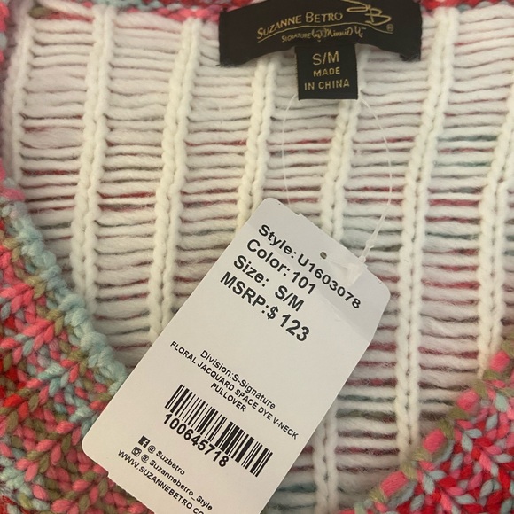 NWT⭐️SUZANNE BETRO🌸CHUNKY KNIT COLORFUL SWEATER 🌼SIZE S/M - Picture 6 of 9